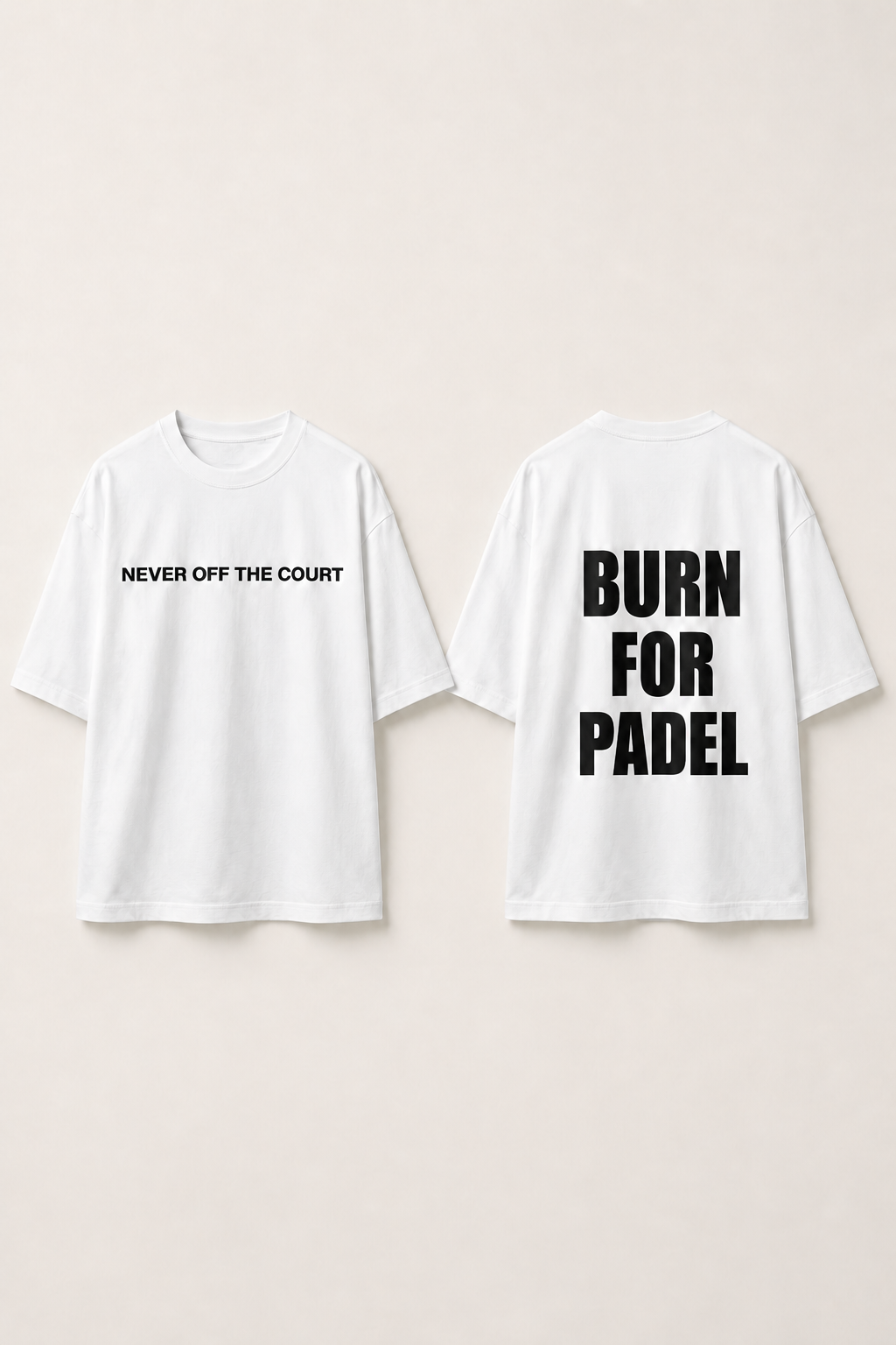 Camiseta Born For Padel blanca — vista frontal y trasera