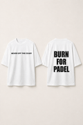 Camiseta Born For Padel blanca — vista frontal y trasera