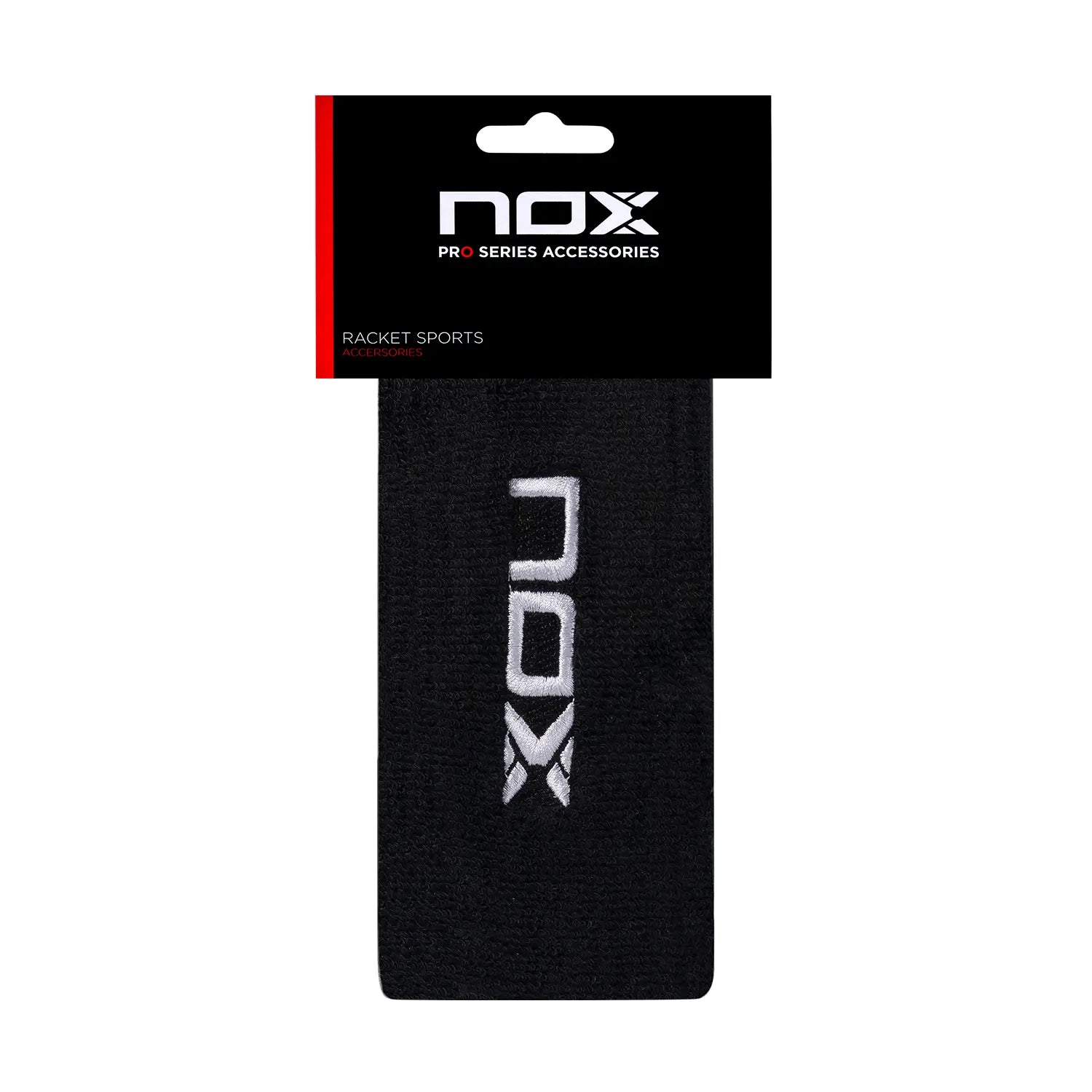 NOX muñequeras largas negras con logo blanco - blíster de 2 unidades